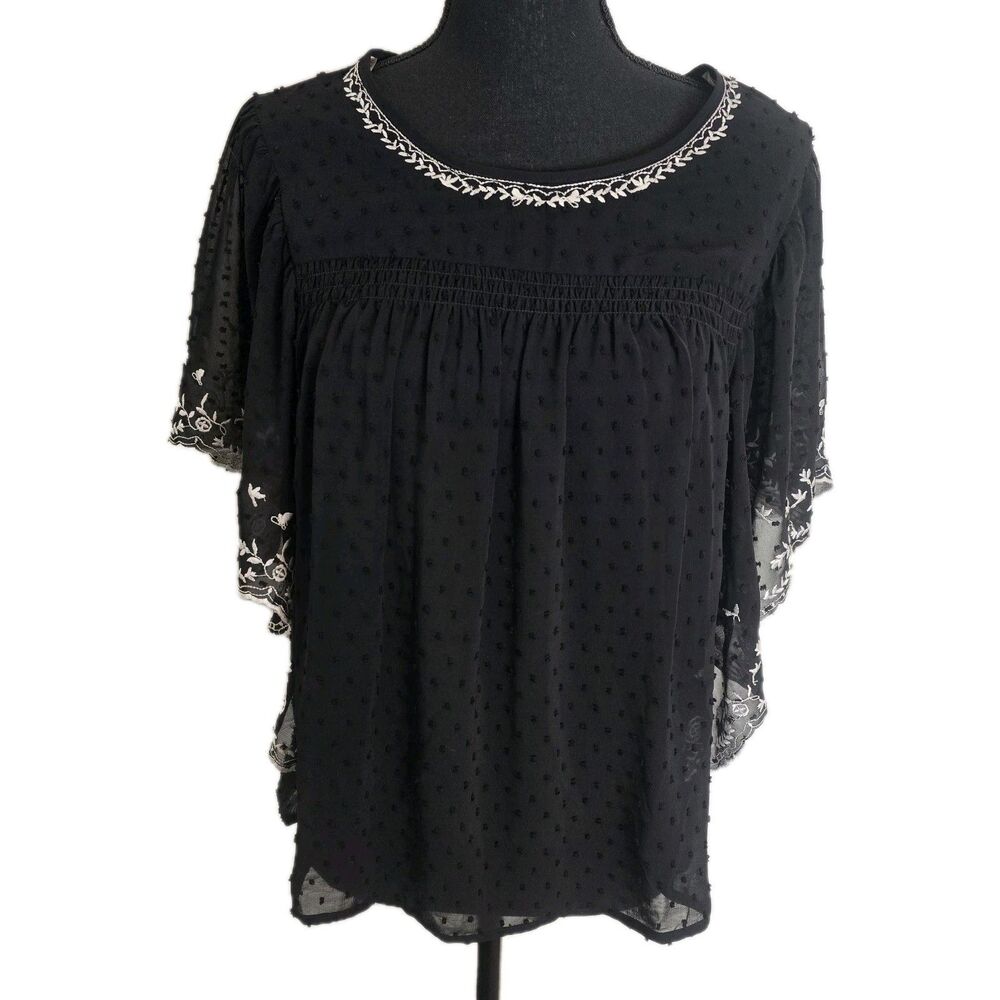 My Danielle Blouse Swiss Dot Floral Embroidered Size Small Whimsigoth Fairygoth